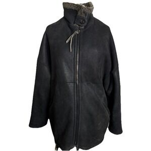 Searle Leather Shearling Coat Mens Large Black England Heritage Old Money